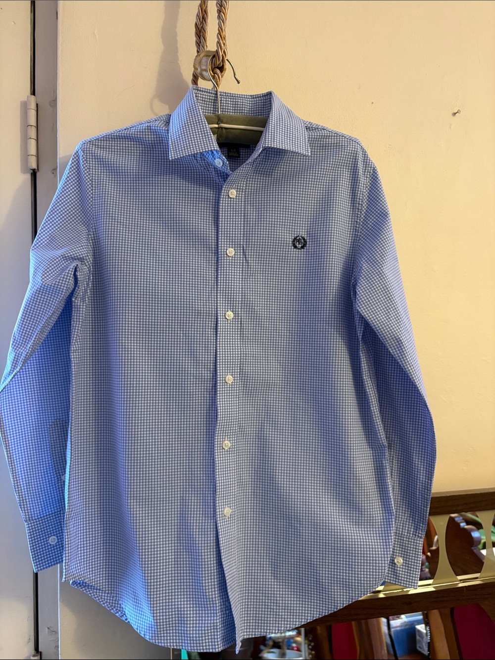 Lauren Ralph Lauren Light Blue Micro-Check Button Down Shirt